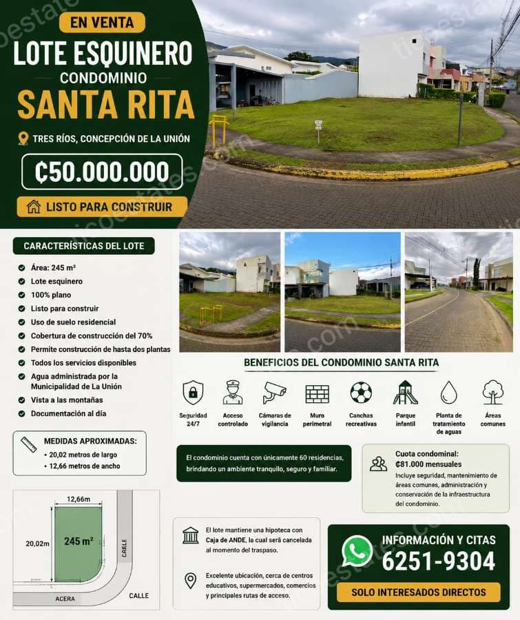 LOTE ESQUINERO EN VENTA | CONDOMINIO TRES RÍOS